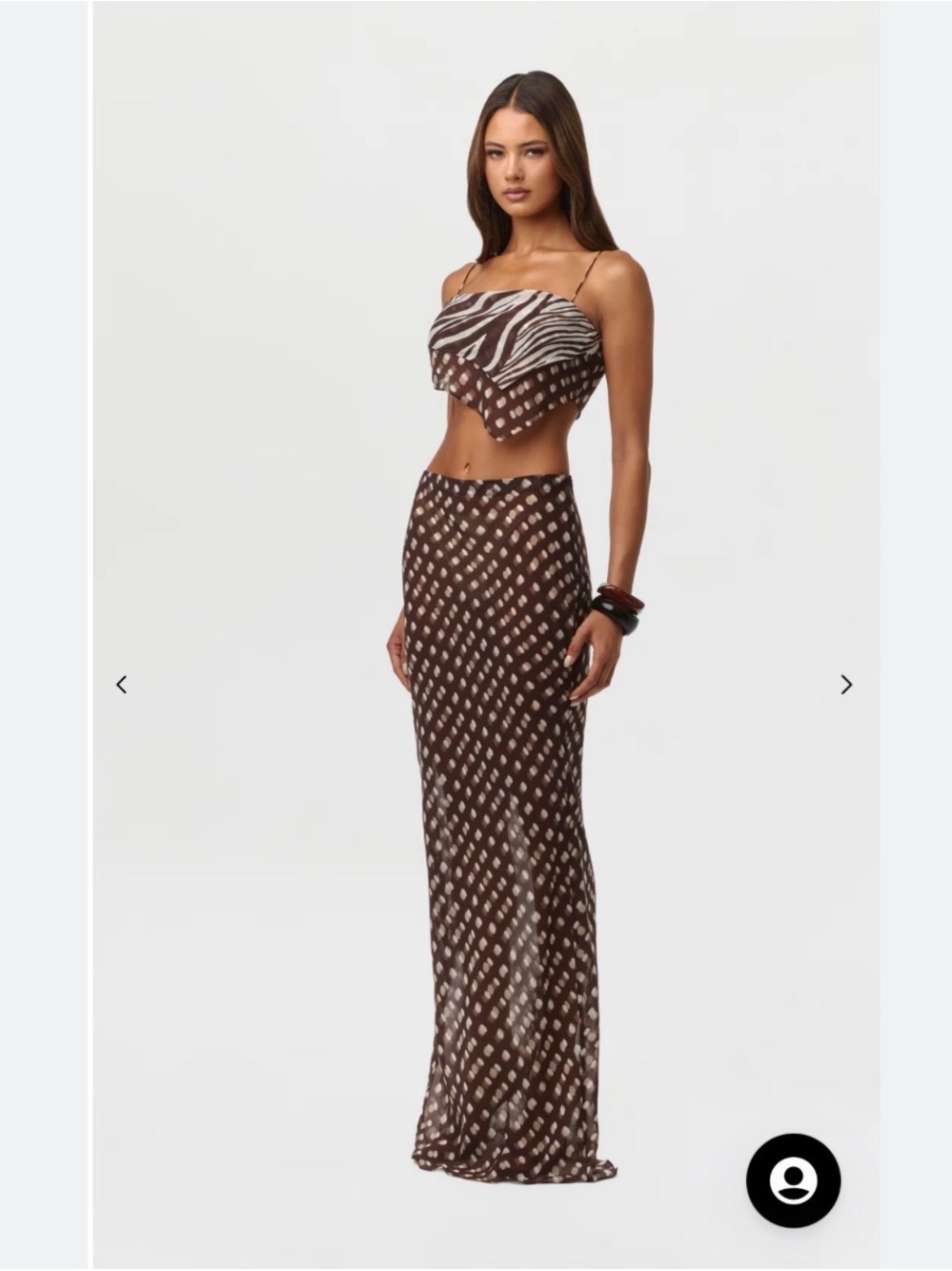 naked wardrobe Brown Printed Maxi Skirt with Matching Crop Top
